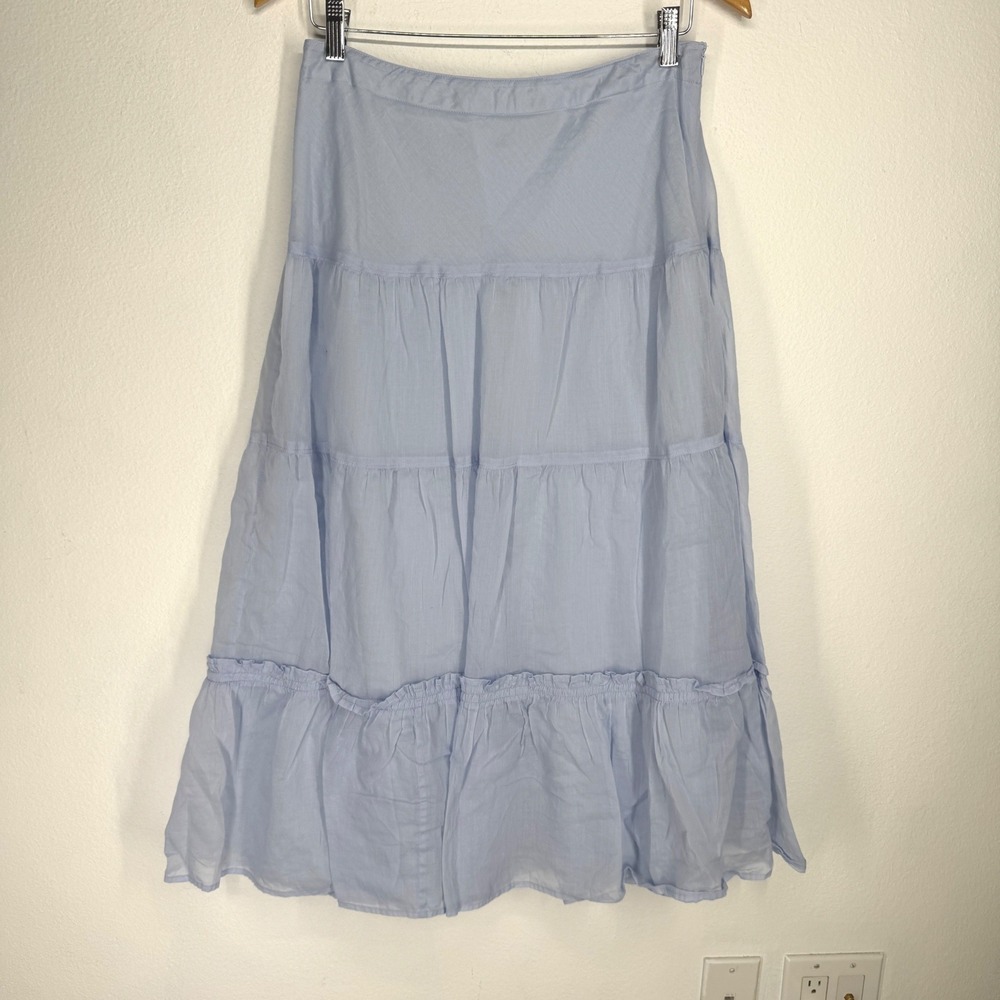 Banana Republic Light Blue Tiered Gauze Cotton Voile Ruffle Midi Skirt Size 6